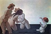 Felix  Vallotton, three women and a young girl playing in the water
